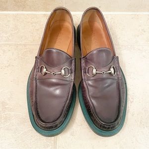 Gucci Men’s Brown Leather Green Sole Horsebit Loafers